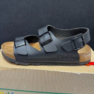 NIB BIRKI'S BY BIRKENSTOCK Men's Size 5/Women's Size 7 Black Leather Sandals
